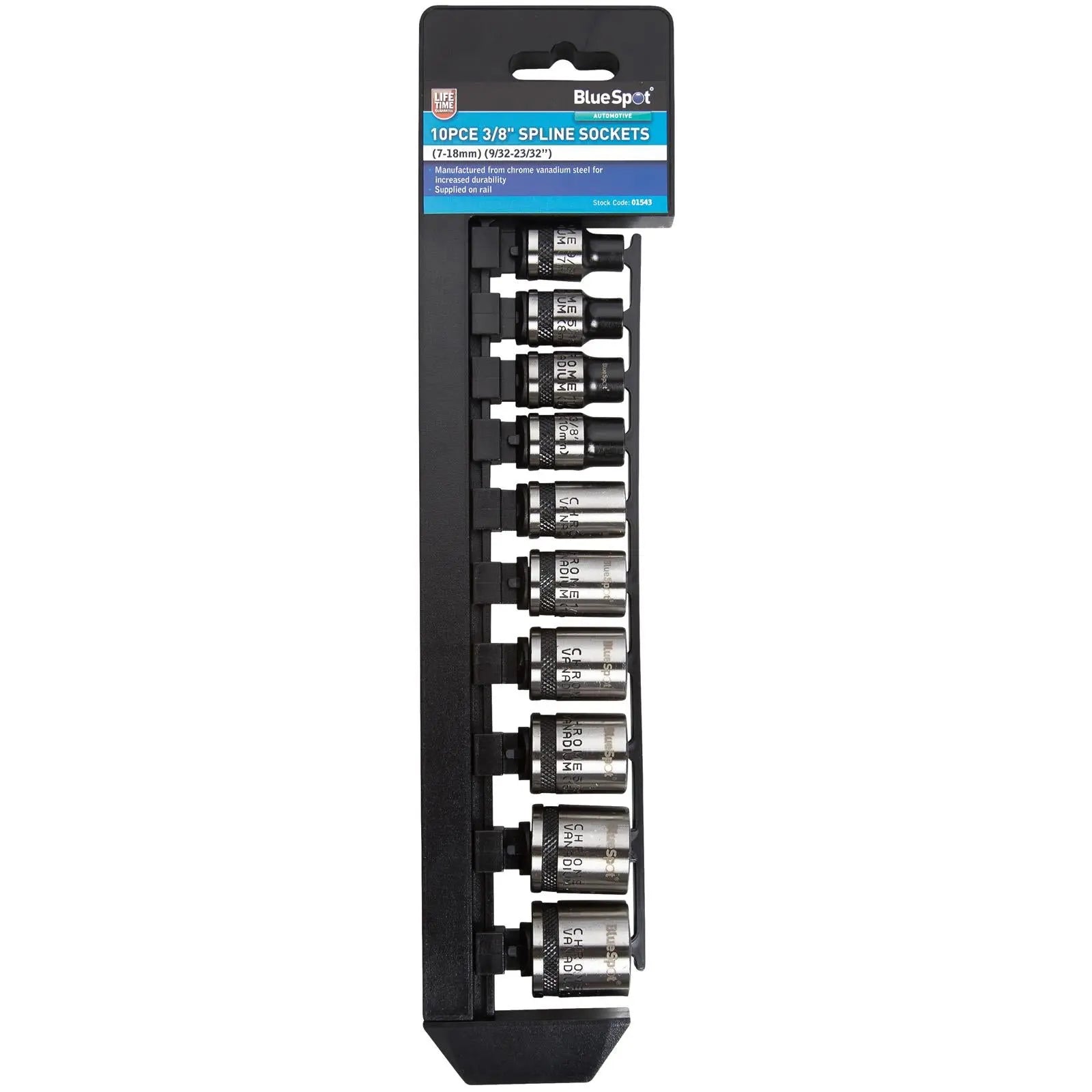 BlueSpot Spline Socket Set Metric Imperial 3/8" Drive 7-18mm 9/32"-23/32" 10 Piece  White Rose Tools