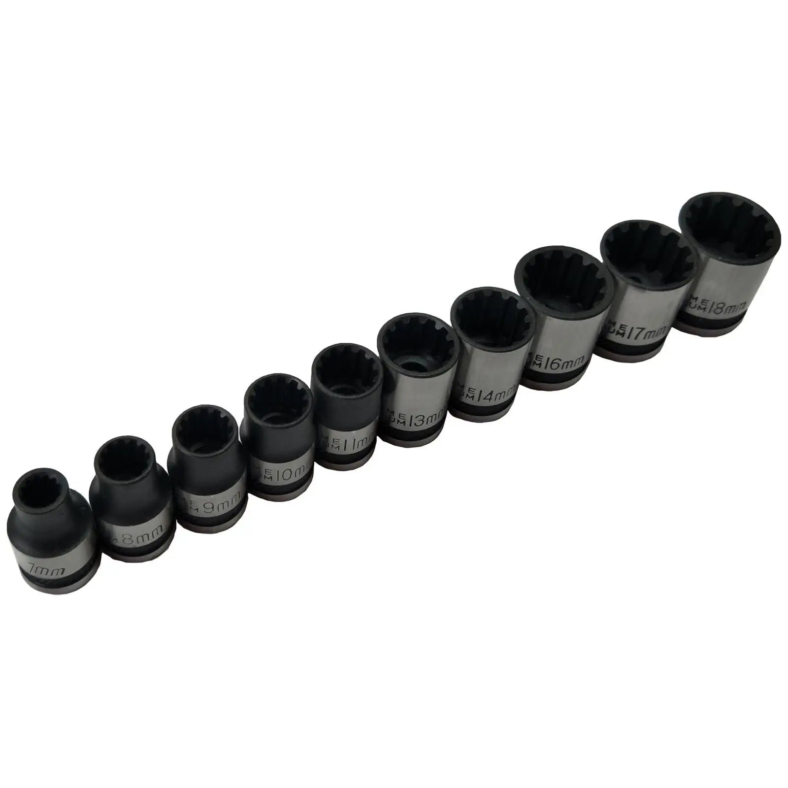 BlueSpot Spline Socket Set Metric Imperial 3/8" Drive 7-18mm 9/32"-23/32" 10 Piece  White Rose Tools