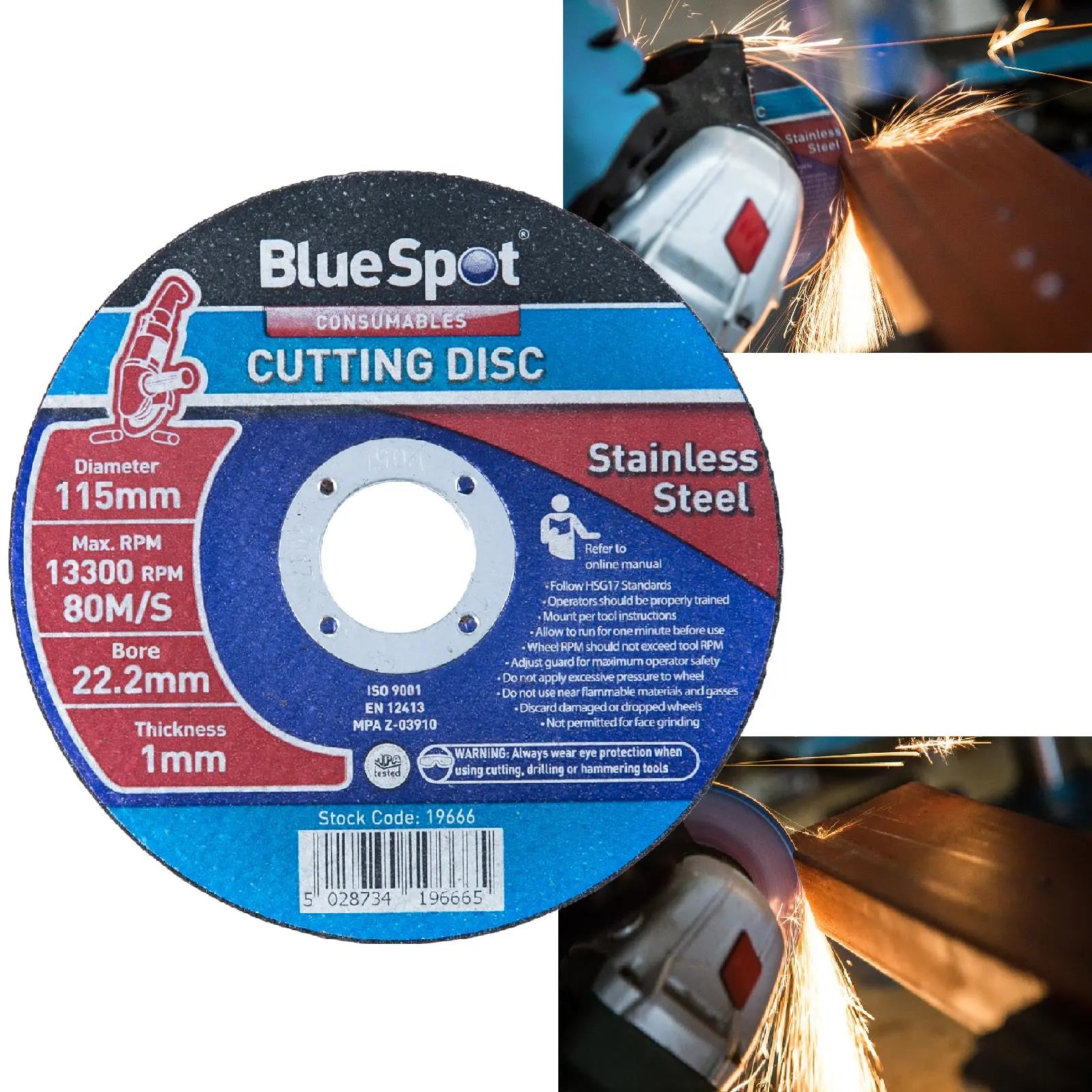 BlueSpot Stainless Steel Metal Cutting Slitting Disc 115mm x 1mm 