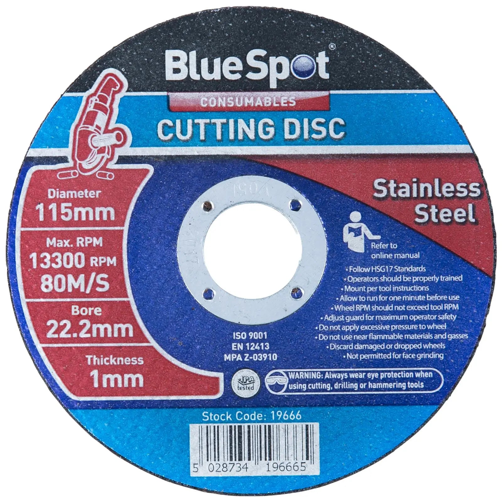 BlueSpot Stainless Steel Metal Cutting Slitting Disc 115mm x 1mm 