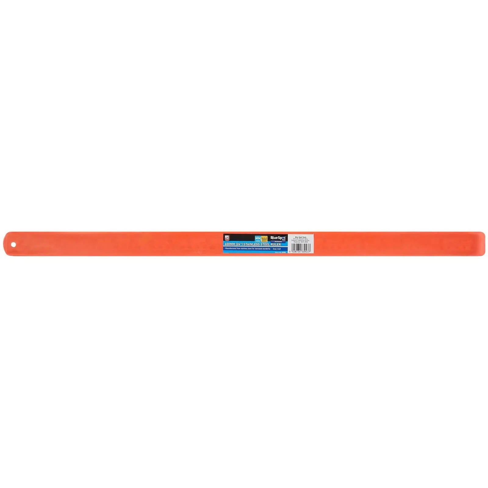 BlueSpot Stainless Steel Ruler 600mm 24in Metric Imperial Measurements  White Rose Tools