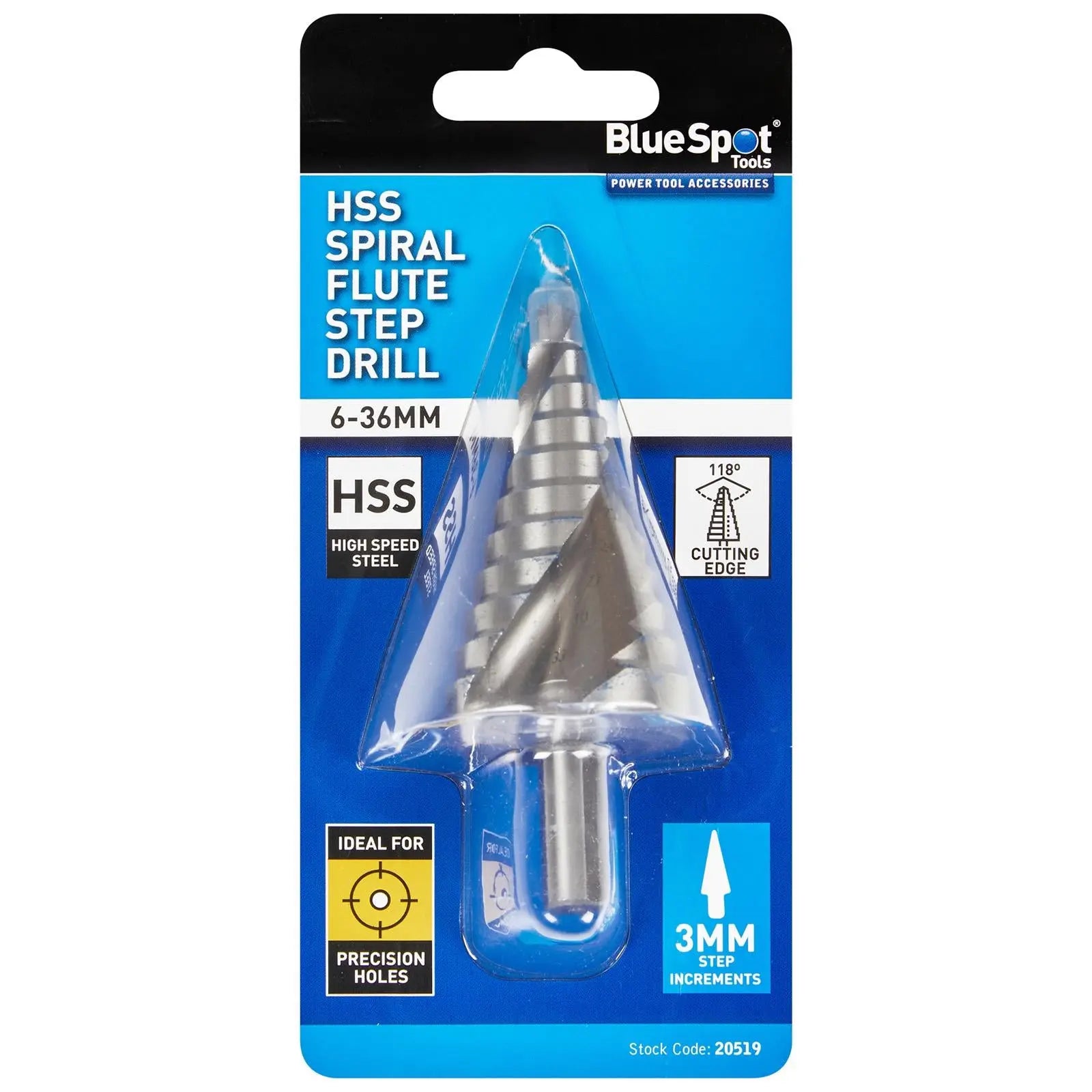 BlueSpot Step Drill HSS Spiral Flute 6-36mm  White Rose Tools