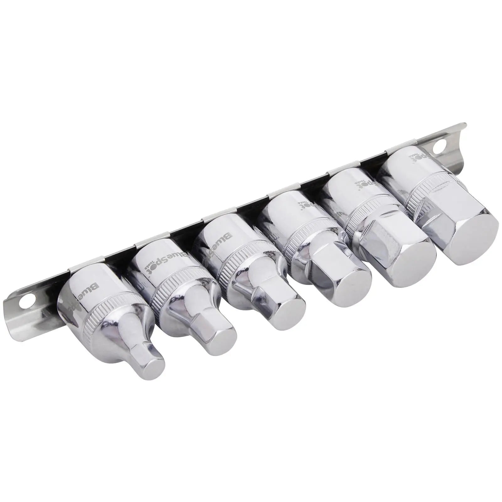 BlueSpot Stubby Hex Socket Set on Socket Rail One Piece 8-19mm 6 Piece  White Rose Tools