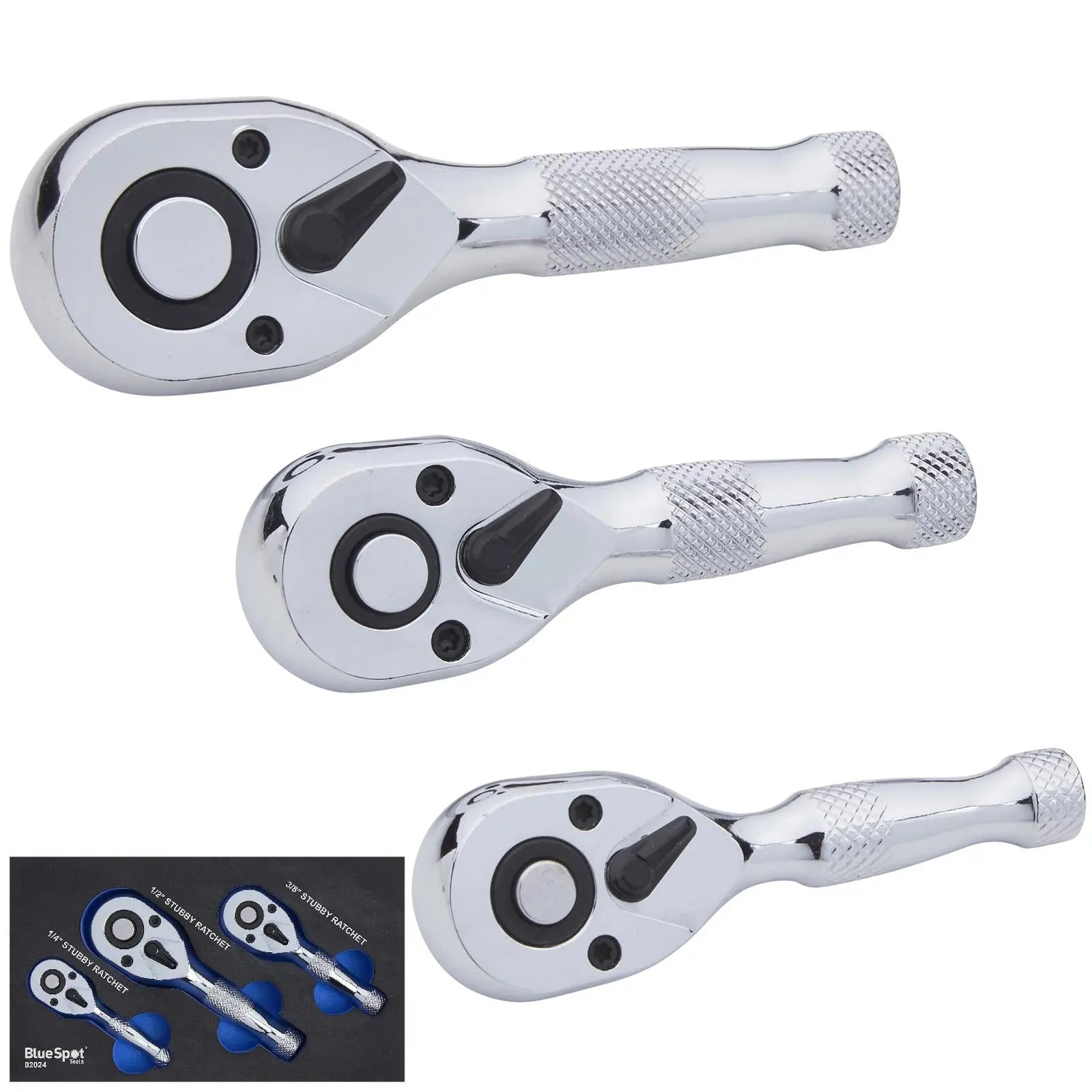 BlueSpot Stubby Ratchet Set In EVA Foam 3 Piece 1/4" 3/8" 1/2" Drive 