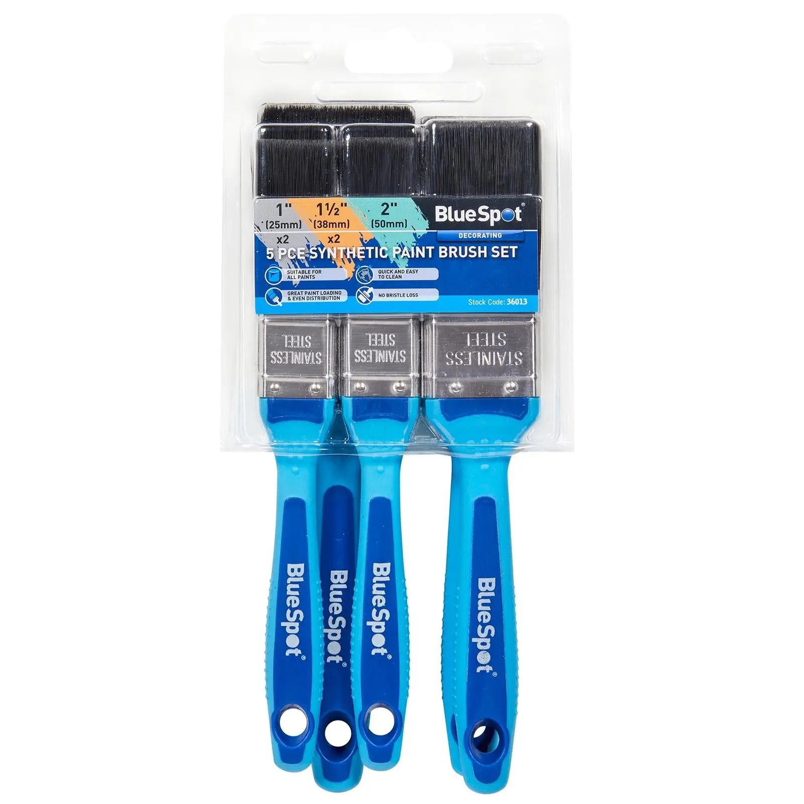 BlueSpot Synthetic Paint Brush Set with Soft Grip Handle 5 Piece 25mm-50mm 