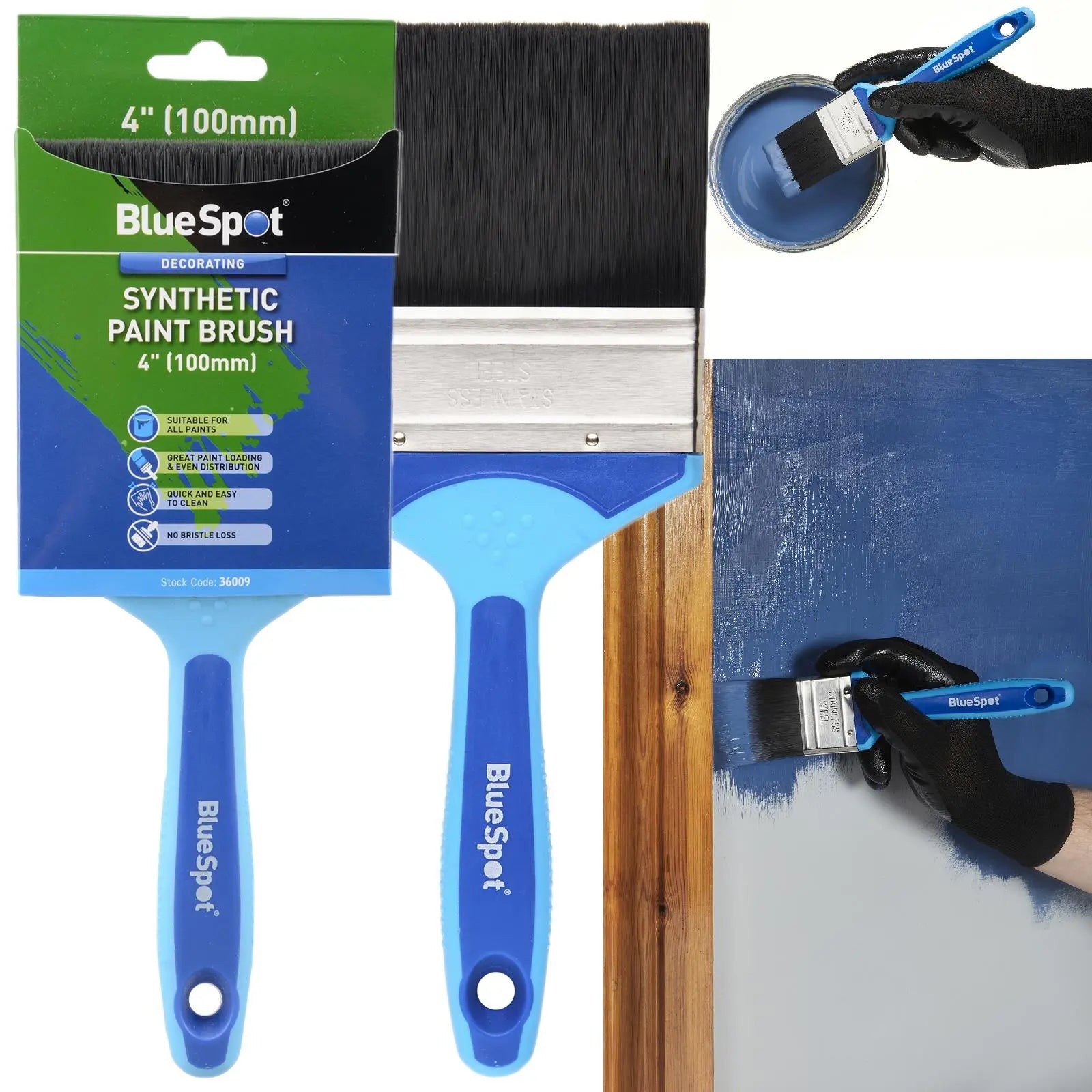 BlueSpot Synthetic Paint Brush with Soft Grip Handle 100mm (4") 