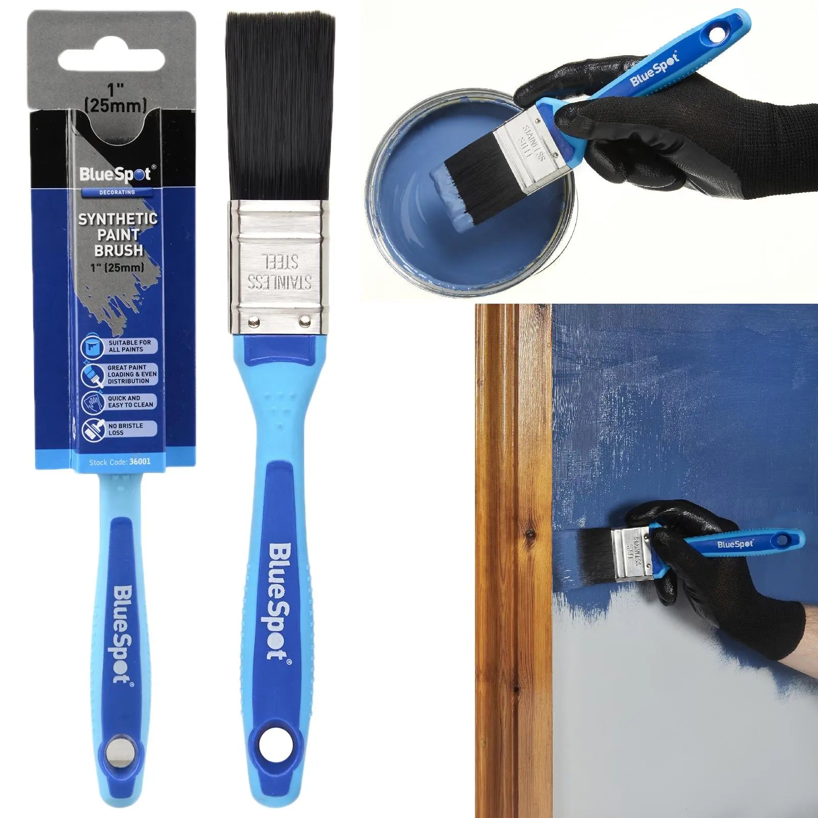 BlueSpot Synthetic Paint Brush with Soft Grip Handle 25mm (1") 