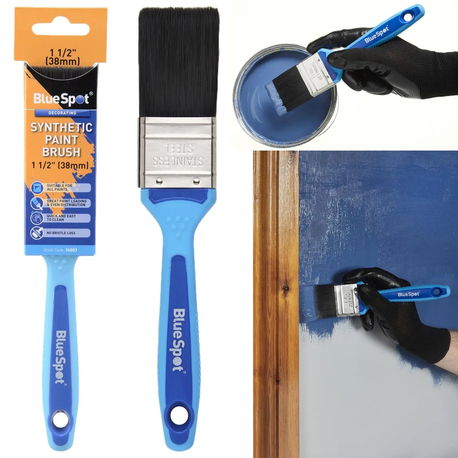 BlueSpot Synthetic Paint Brush with Soft Grip Handle 38mm (1 1/2") 