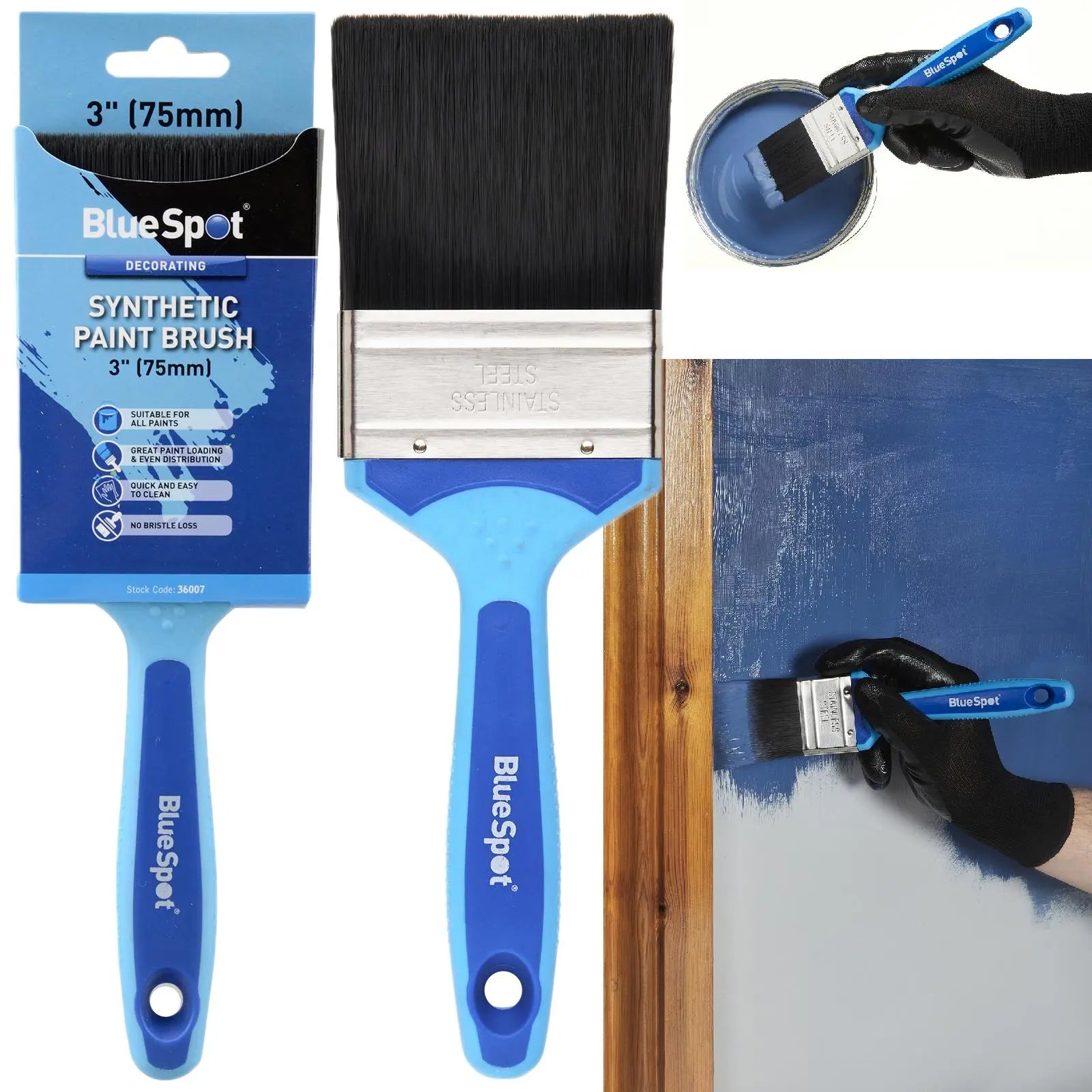 BlueSpot Synthetic Paint Brush with Soft Grip Handle 75mm (3") 