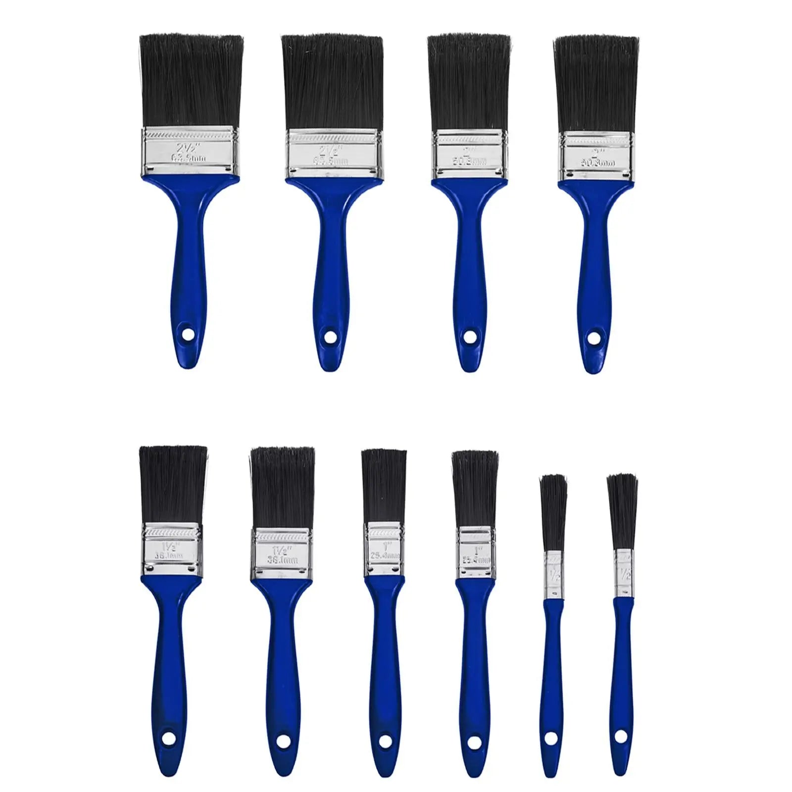 BlueSpot Synthetic Workshop Brush Set 10 Piece 1/2" 1" 1 1/2" 2  White Rose Tools