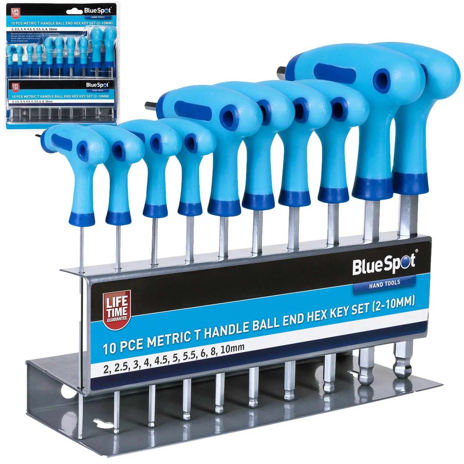 BlueSpot T-Handle Ball End Hex Key Set 10 Piece 2mm-10mm 