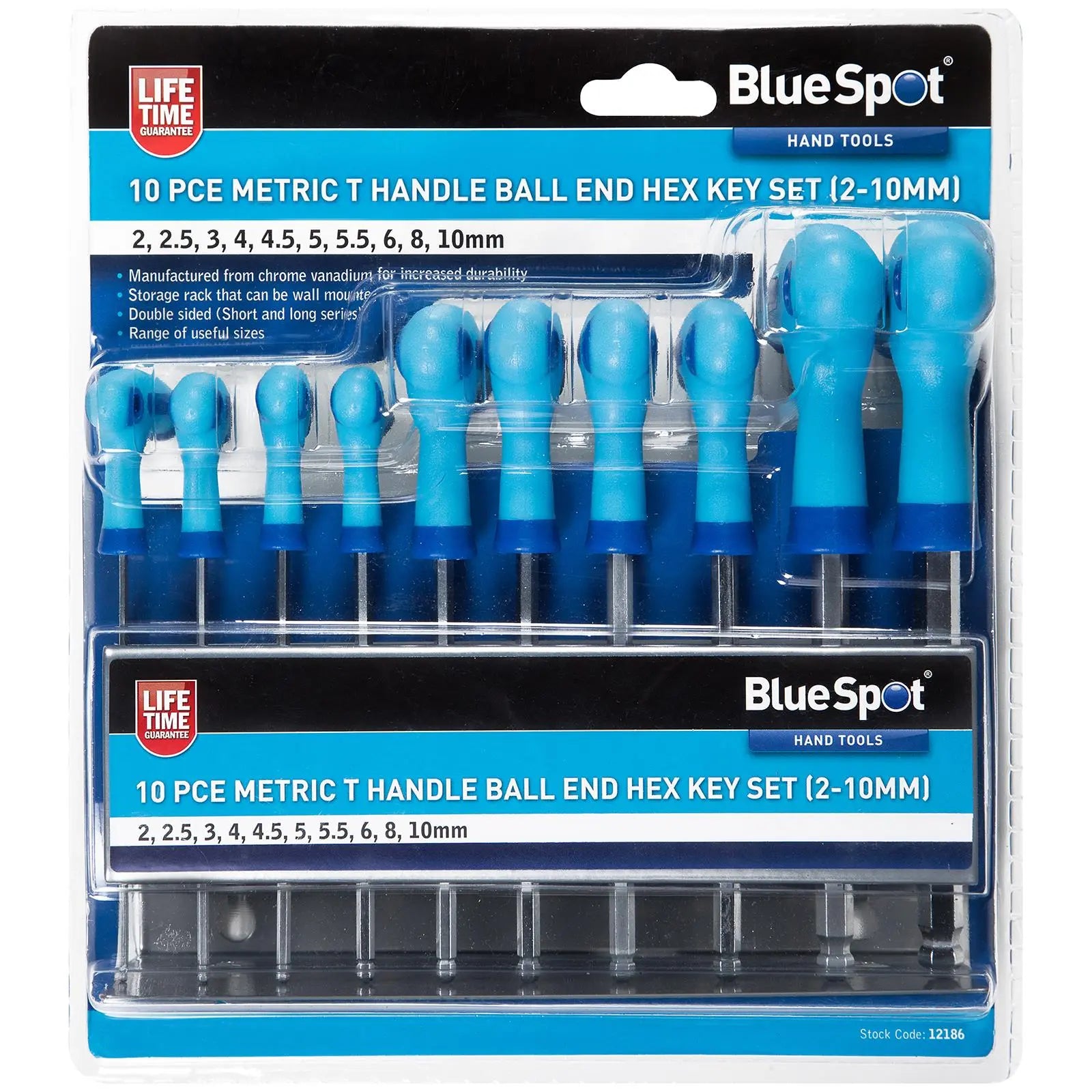 BlueSpot T-Handle Ball End Hex Key Set 10 Piece 2mm-10mm 