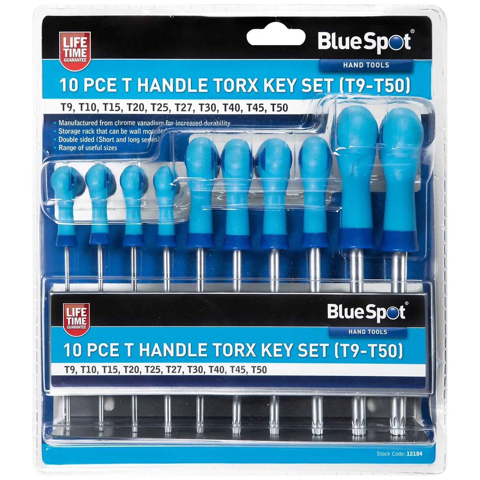 BlueSpot T-Handle Torx Key Set 10 Piece T9-T50 