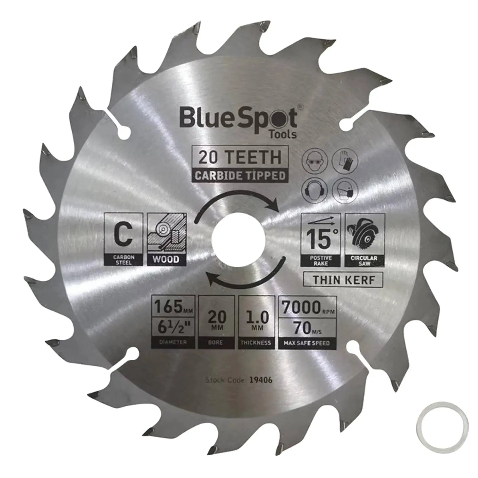 BlueSpot TCT Circular Saw Blade 20 Teeth 165mm x 20mm  White Rose Tools