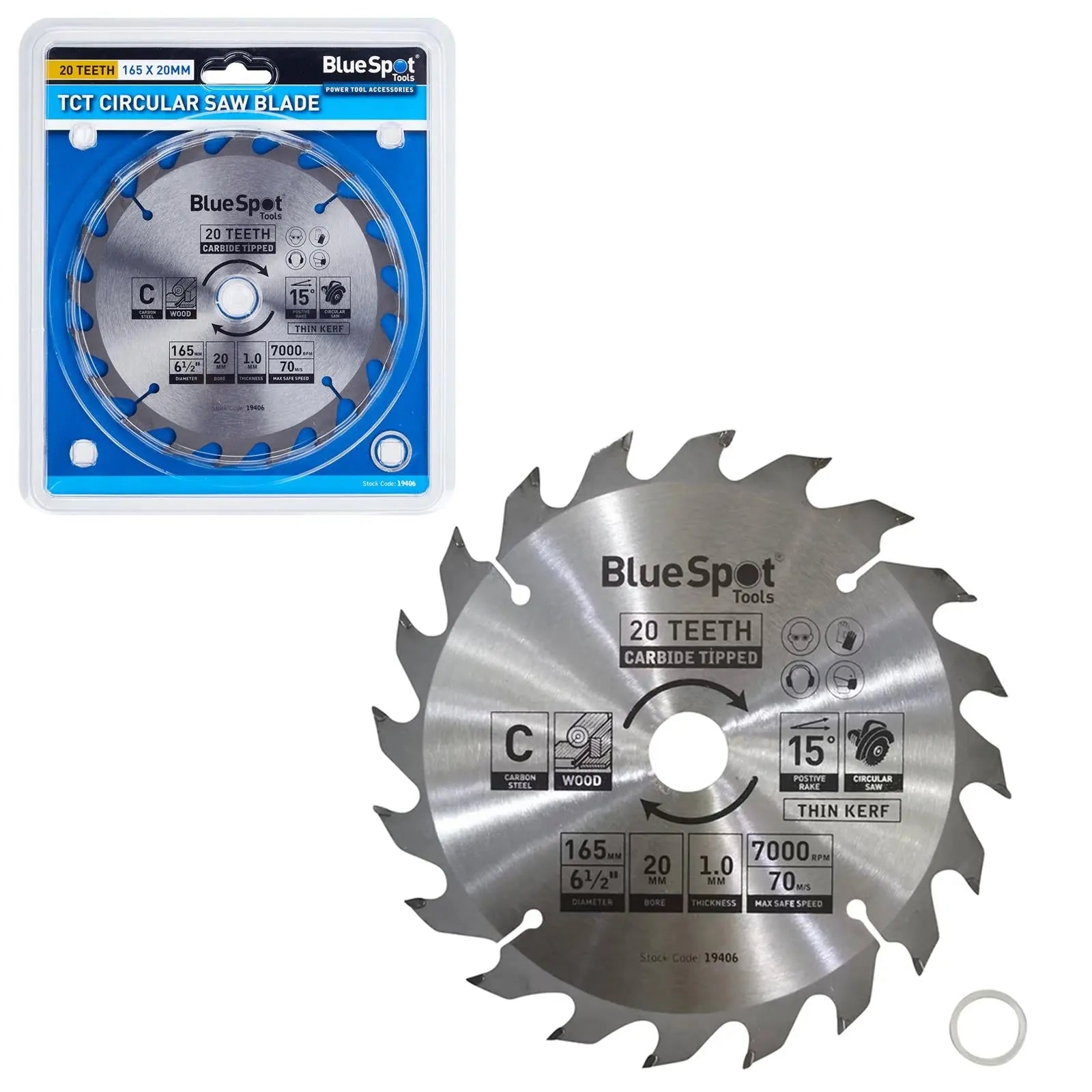 BlueSpot TCT Circular Saw Blade 20 Teeth 165mm x 20mm  White Rose Tools