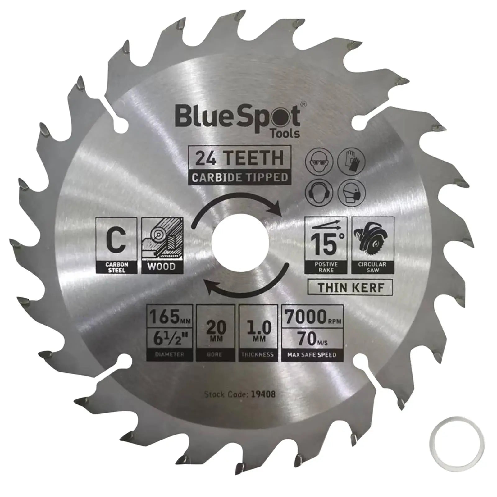 BlueSpot TCT Circular Saw Blade 24 Teeth 165mm x 20mm  White Rose Tools
