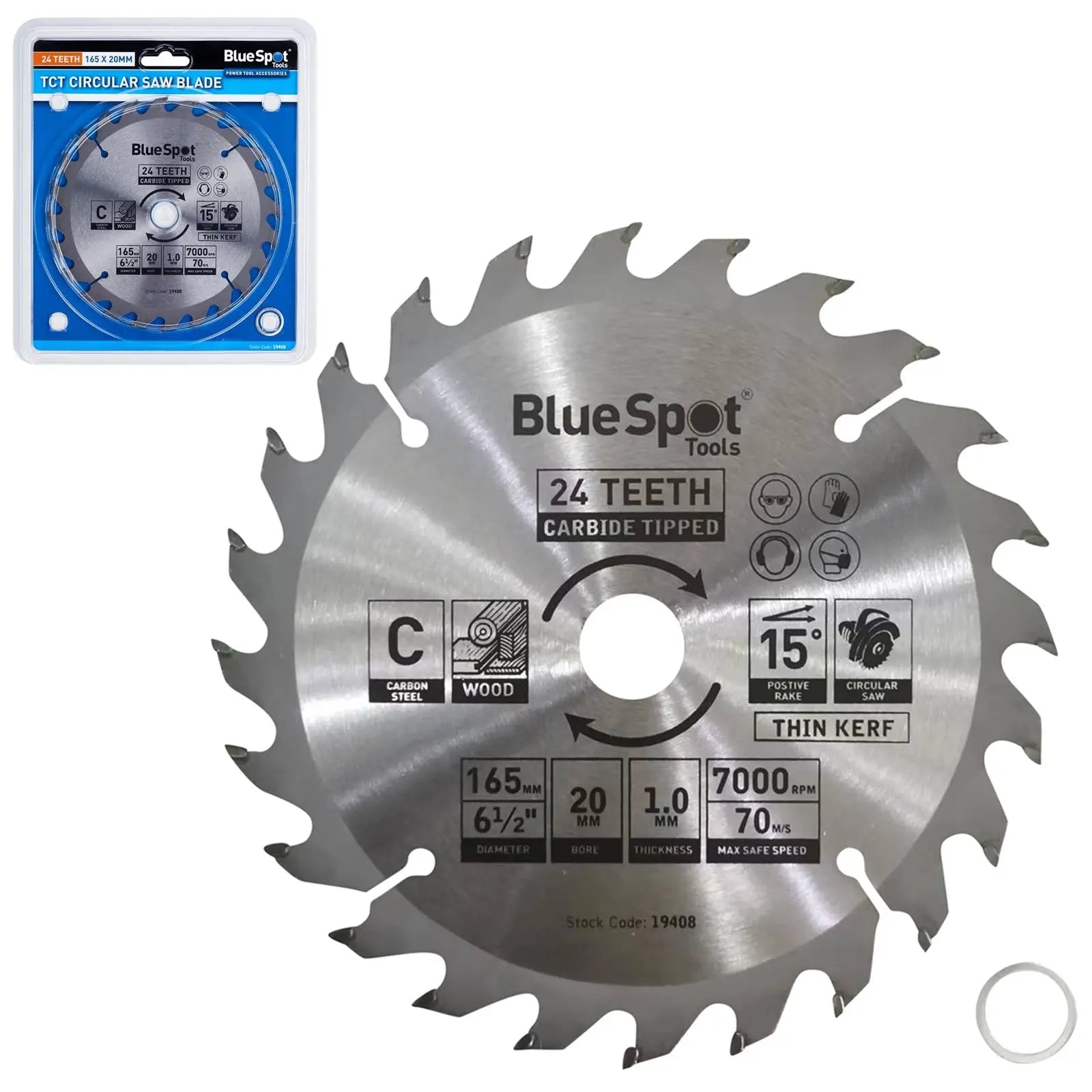 BlueSpot TCT Circular Saw Blade 24 Teeth 165mm x 20mm  White Rose Tools