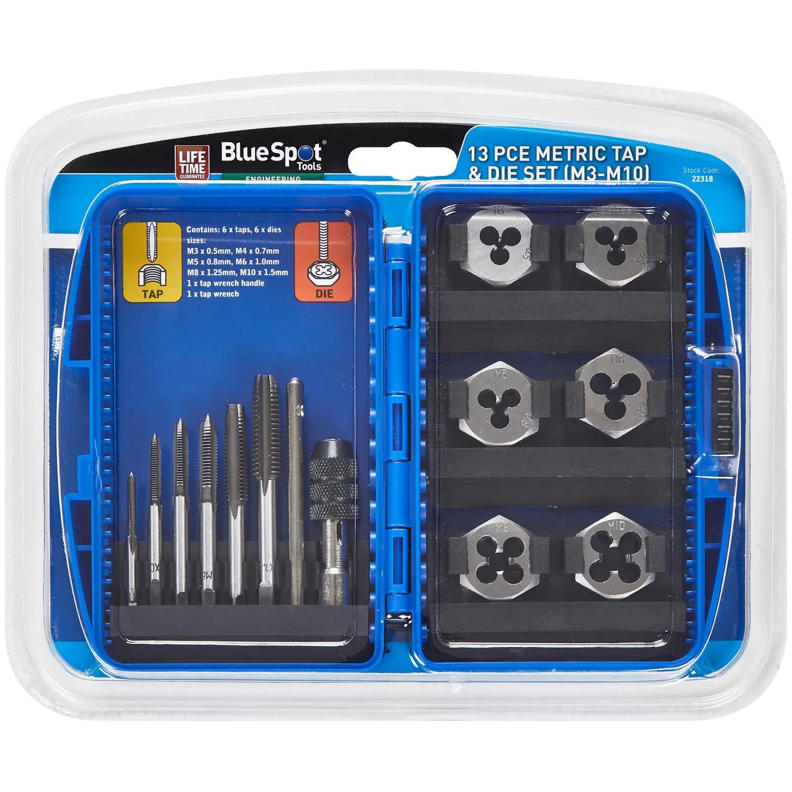 BlueSpot Tap and Die Set in Case M3-M10 13 Piece  White Rose Tools