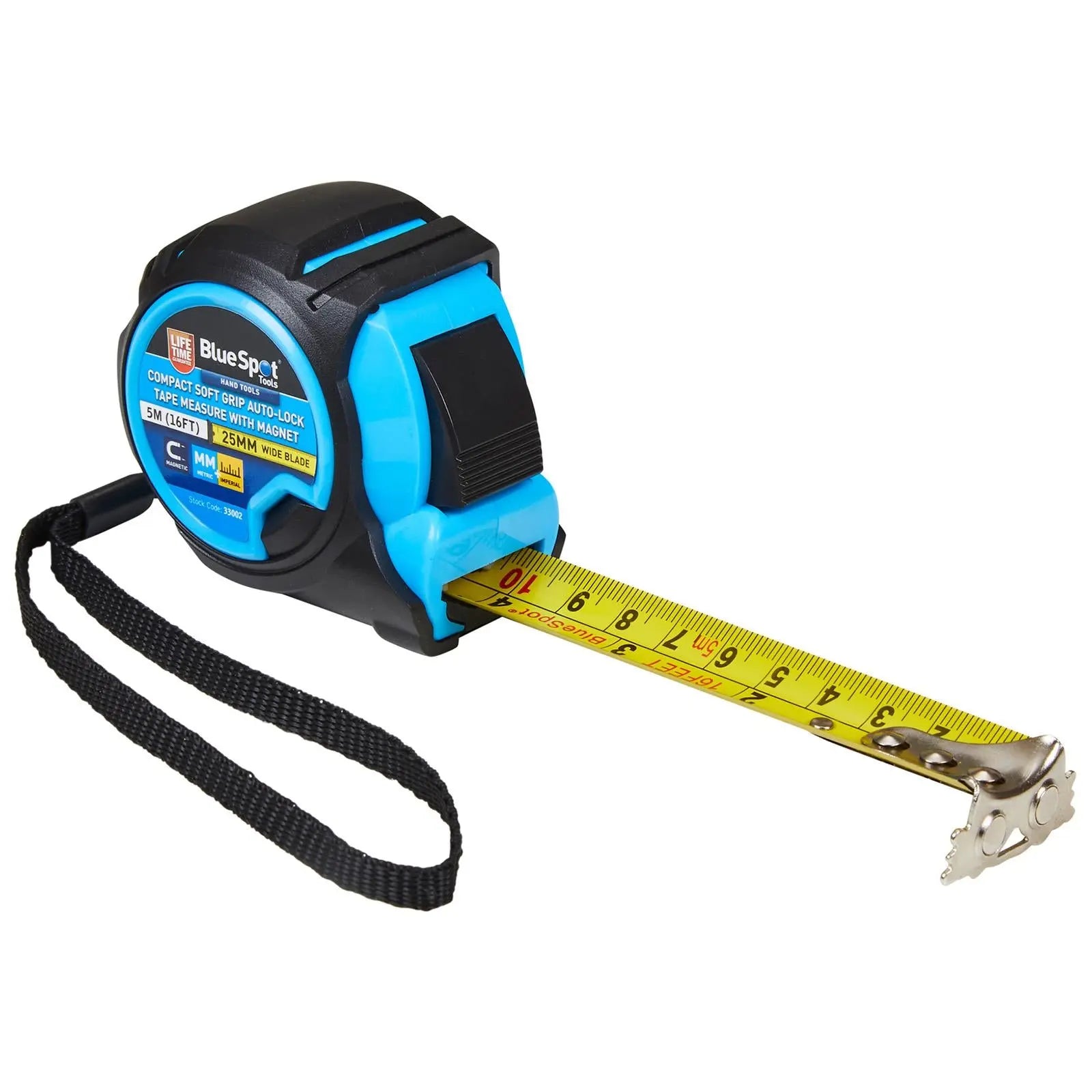 BlueSpot Tape Measure 5m 16ft Compact Soft Grip Self Locking with Magnet  White Rose Tools
