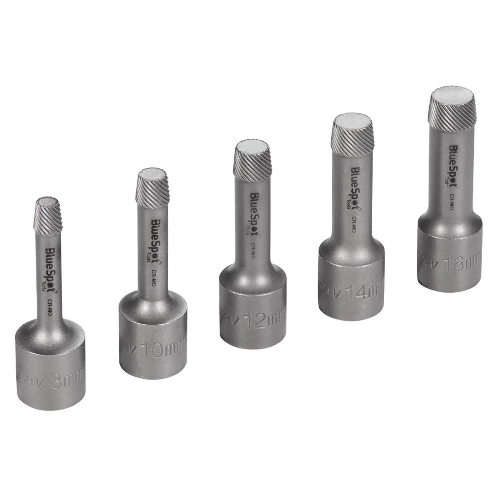 BlueSpot Tapered Spiral Screw And Nut Extractor Socket Set 1/2" 5 Piece  White Rose Tools