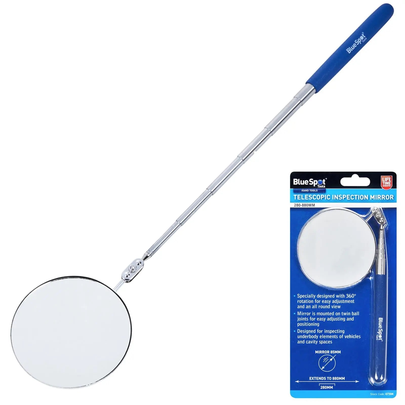 BlueSpot Telescopic Inspection Mirror 280-880mm Mirror Diameter 85mm 