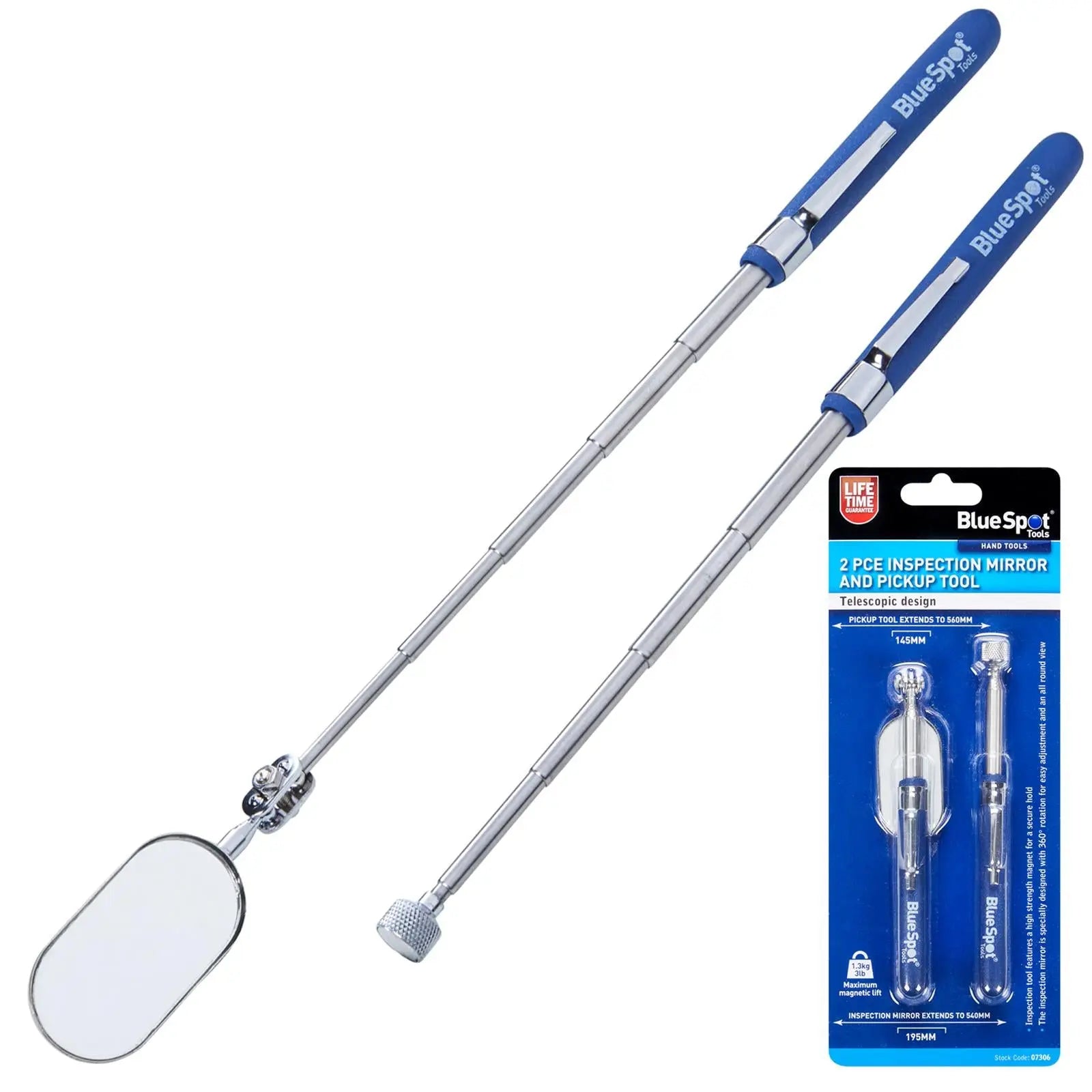 BlueSpot Telescopic Inspection Mirror and Magnetic Pickup Tool 2 Piece 