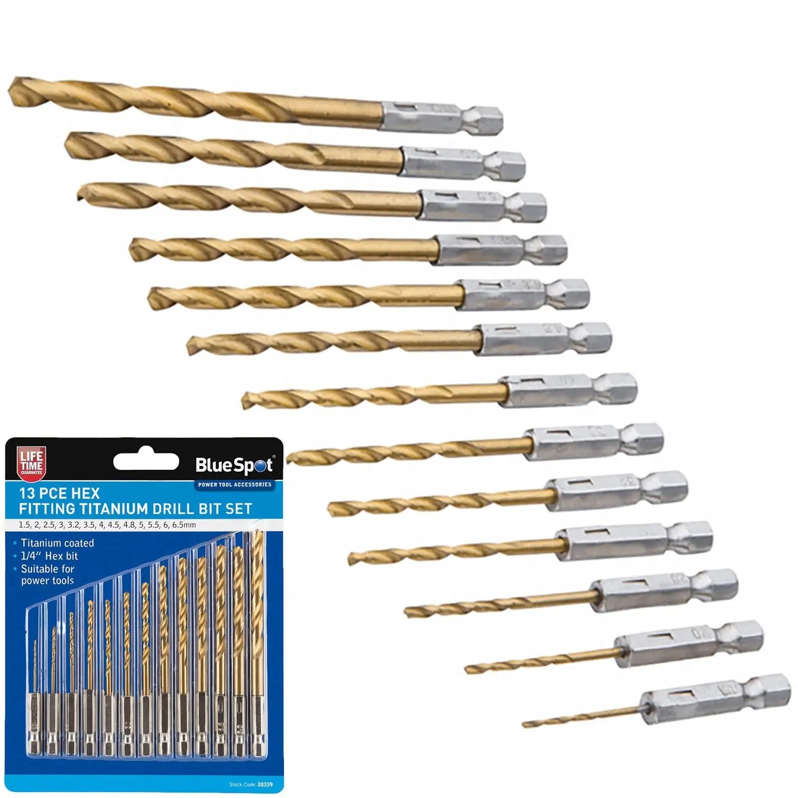 BlueSpot Titanium Drill Bit Set 13 Piece  1.5-6.5mm Hex Shank 