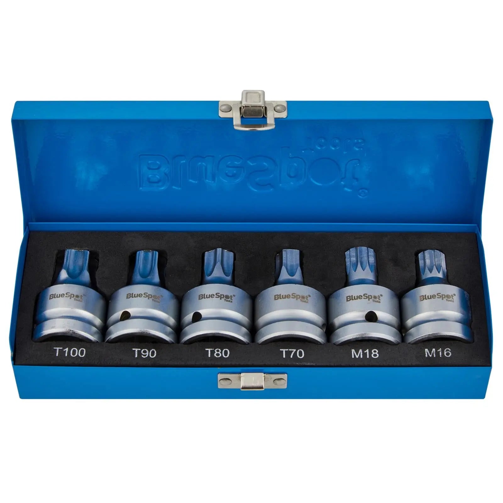 BlueSpot Torx And Spline Bit Socket Set 3/4" Drive T70-T100 M16-M18 6 Piece  White Rose Tools