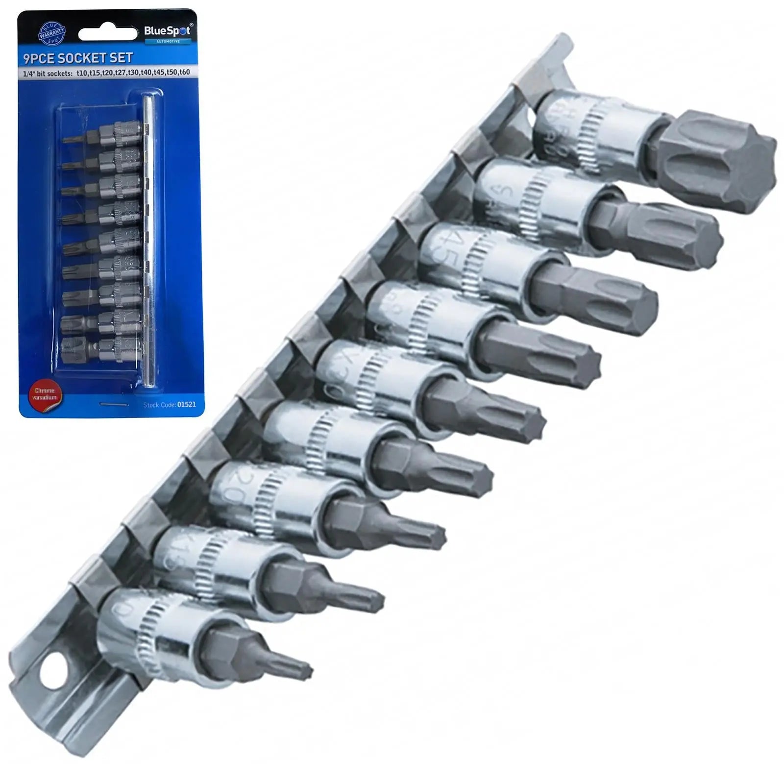 BlueSpot Torx Bit Socket Set 1/4" Drive 9 Piece T10-T60 