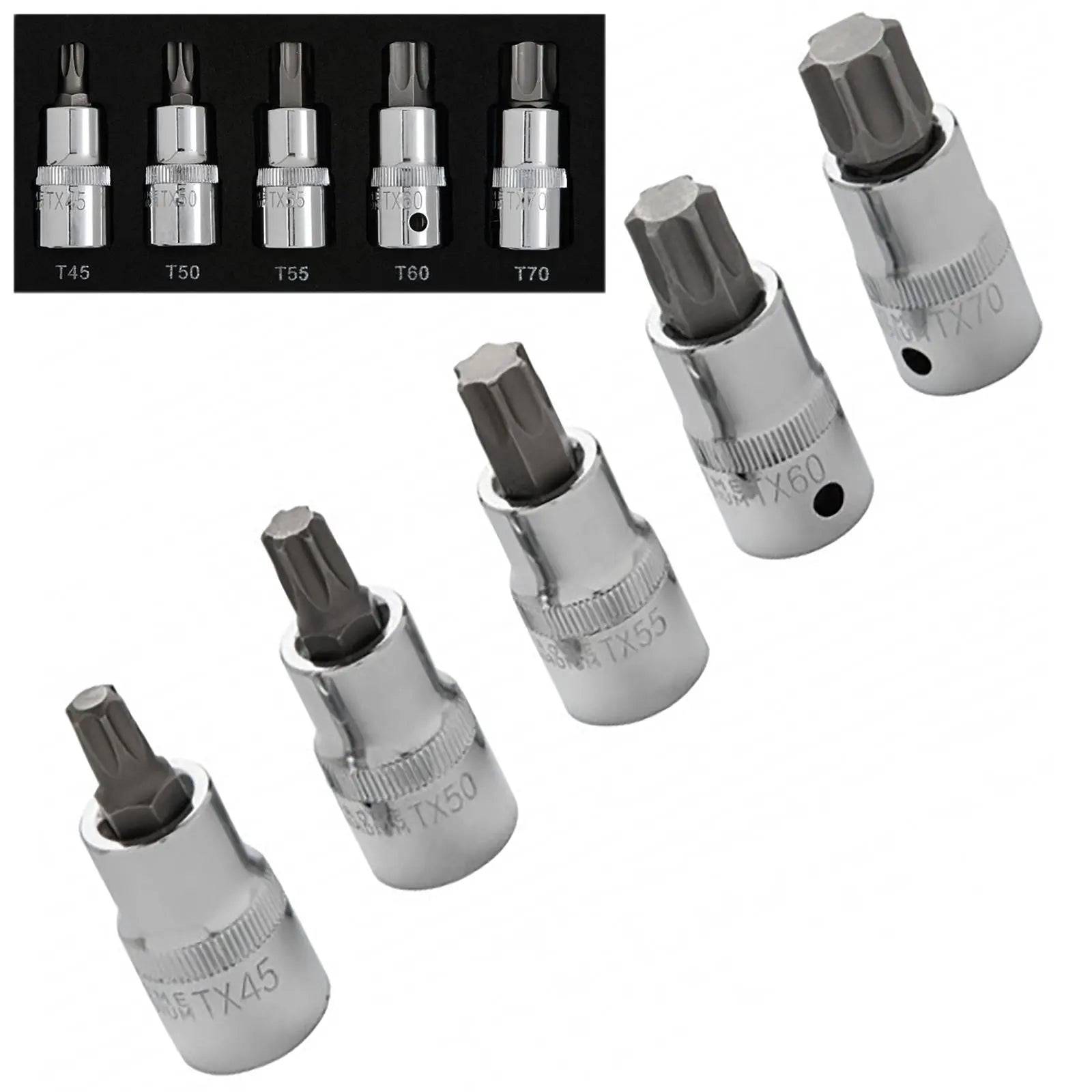 BlueSpot Torx Socket Bit Set in EVA Foam 5 Piece 1/2" Drive T45-T70 