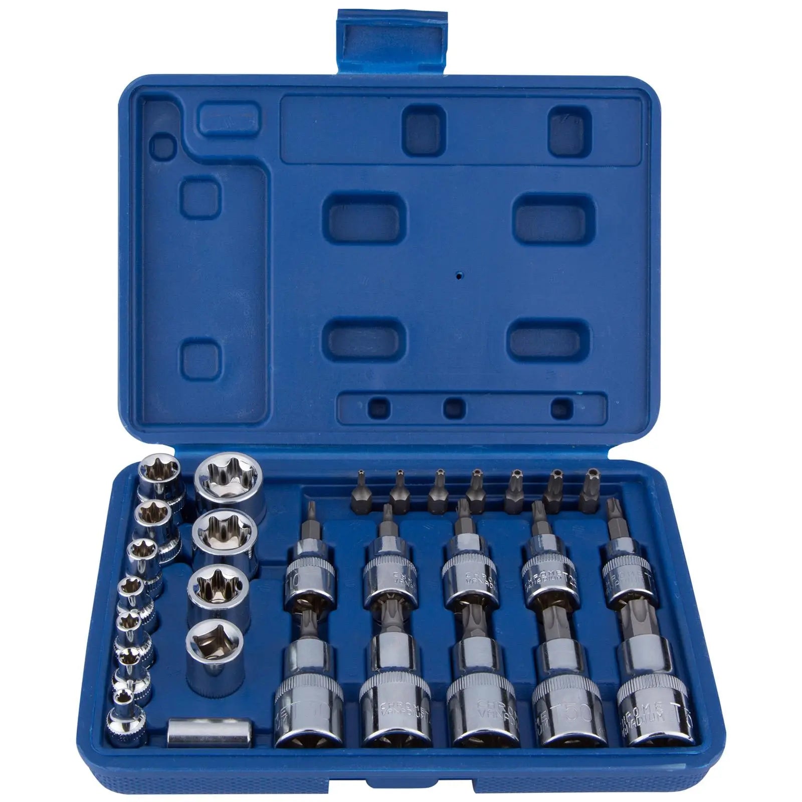 BlueSpot Torx Socket External Torx Socket and Bit Set 29 Piece T10-T55 E4-E20  White Rose Tools