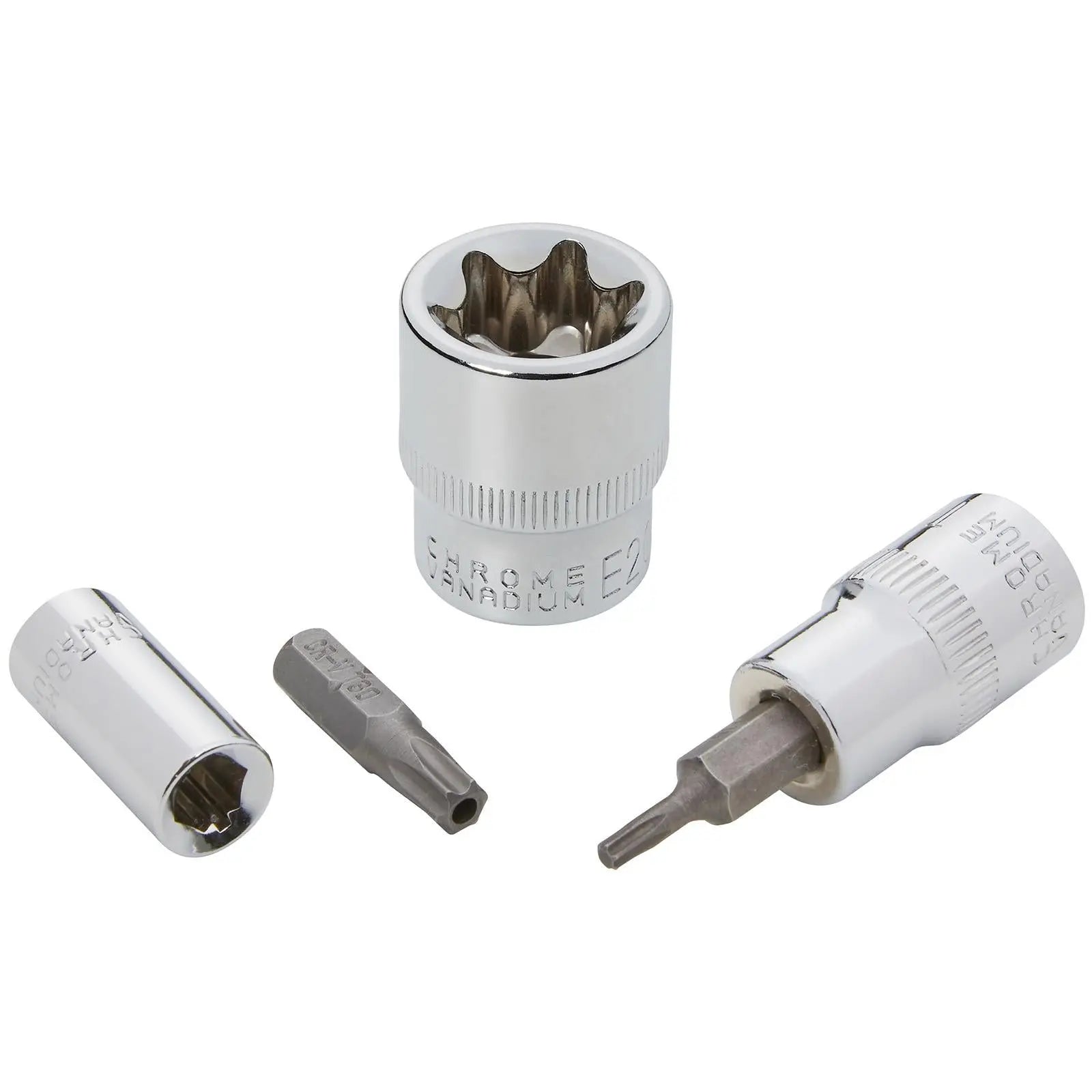 BlueSpot Torx Socket External Torx Socket and Bit Set 29 Piece T10-T55 E4-E20  White Rose Tools