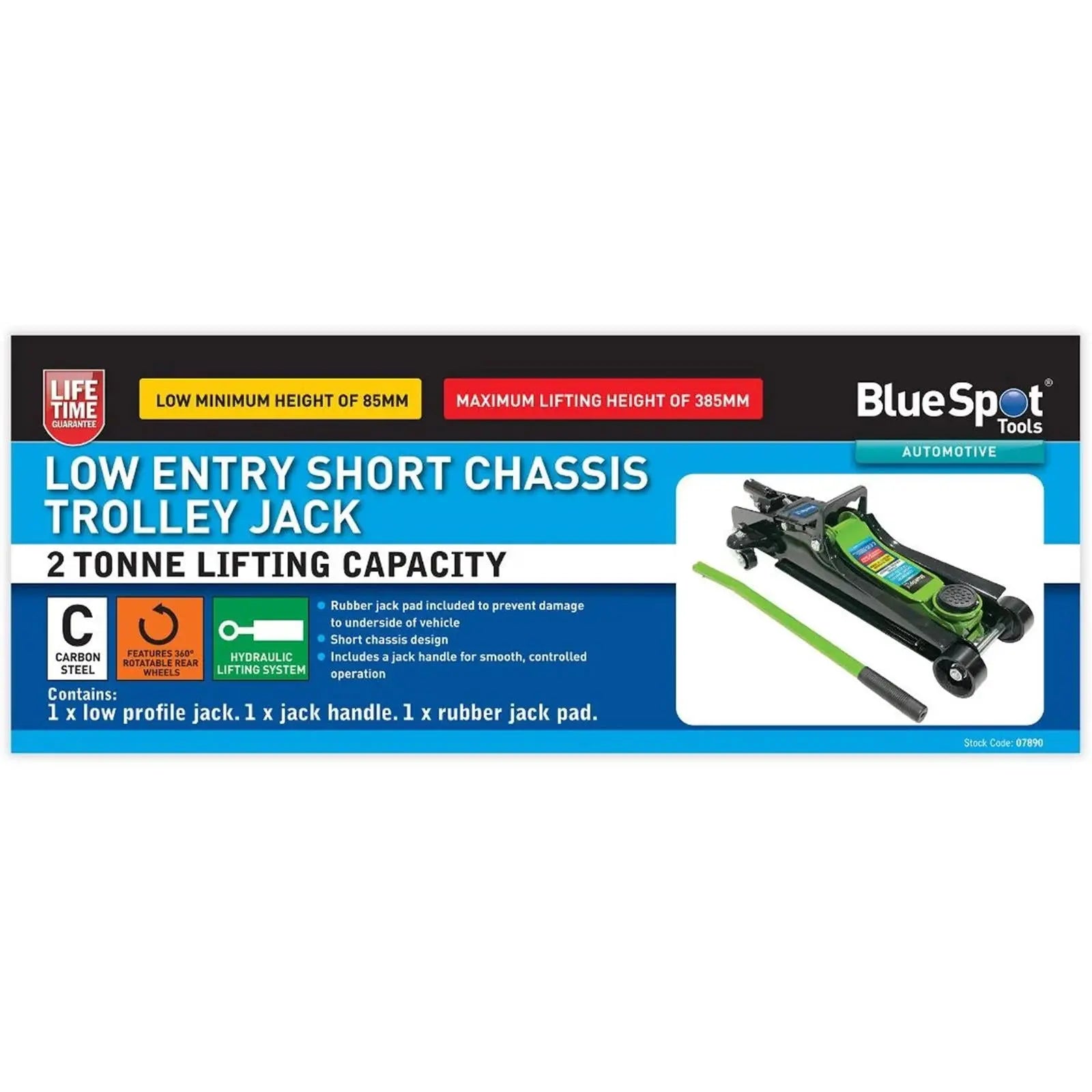 BlueSpot Trolley Jack Low Entry Short Chassis 2 Tonne  White Rose Tools