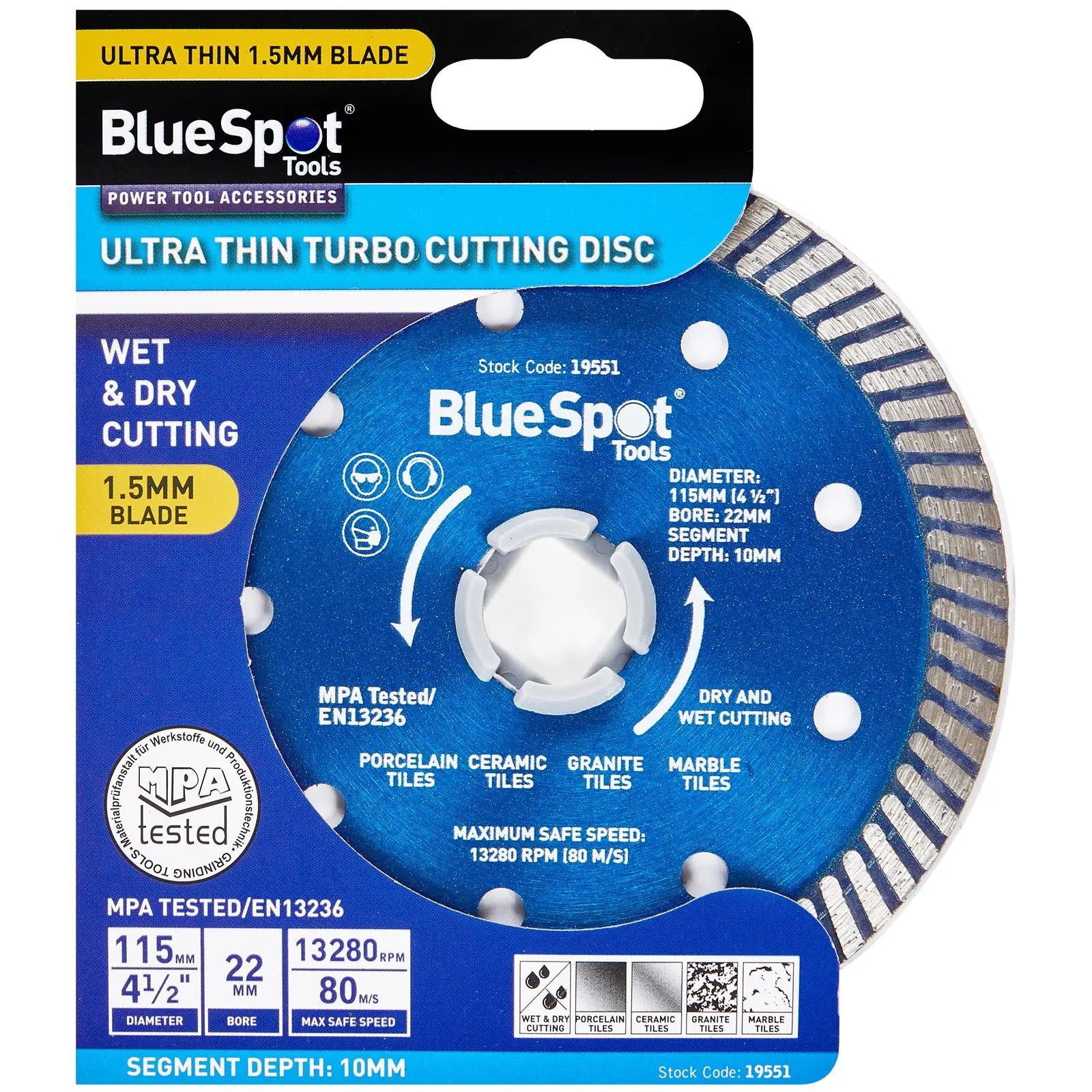 BlueSpot Turbo Cutting Disc Super Thin 115mm x 1.5mm  White Rose Tools