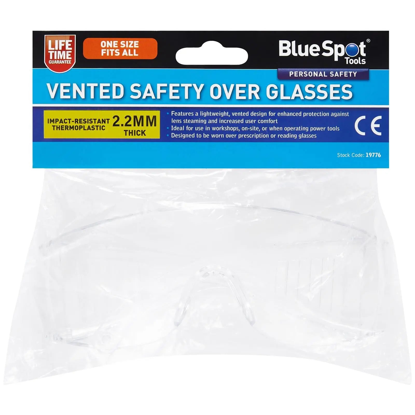 BlueSpot Vented Safety Over Glasses Clear  White Rose Tools
