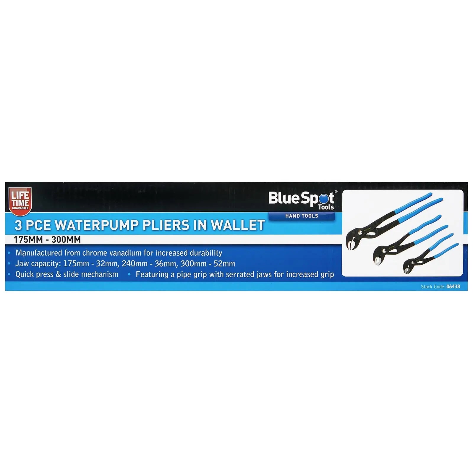 BlueSpot Waterpump Pliers In Wallet 175mm-300mm 3 Piece 