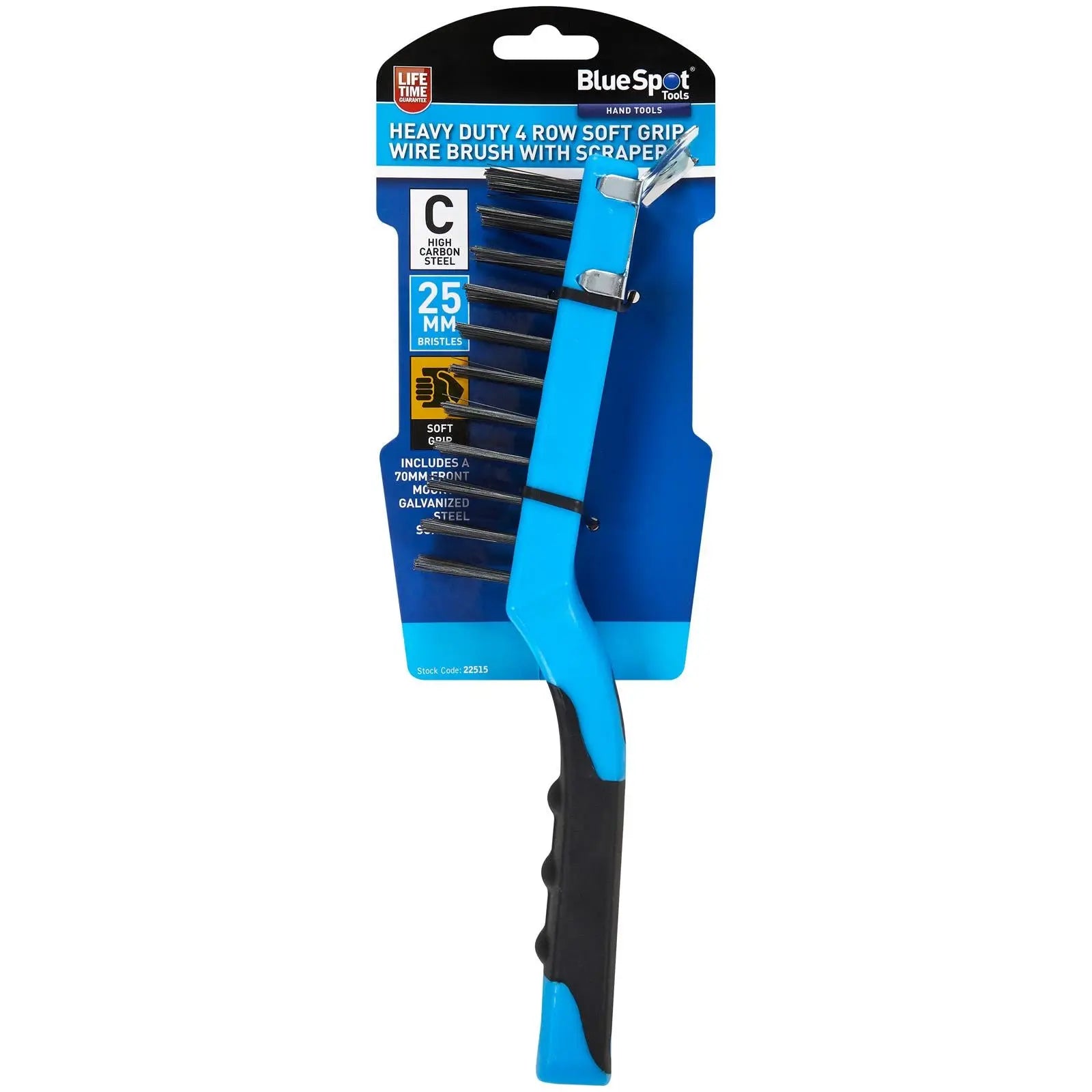 BlueSpot Wire Brush with Scraper 4 Row Heavy Duty Soft Grip  White Rose Tools