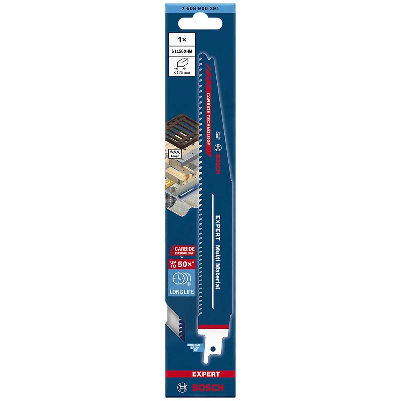 Bosch EXPERT Reciprocating Saw Blade Multi Material 225mm 9" S1156XHM 1 Pack  White Rose Tools