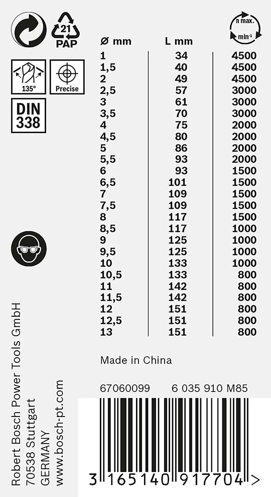 Bosch Professional HSS Drill Bit Set 1-13mm Metal Twist Drills PointTeQ 25 Pieces  White Rose Tools