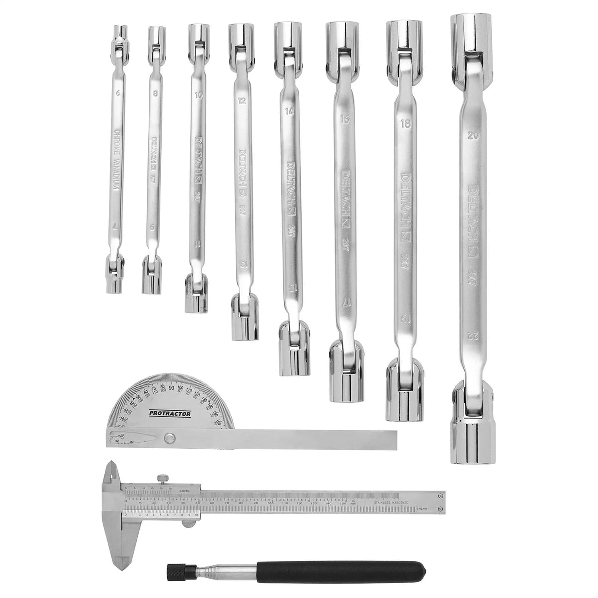 Bunker Knee Wrench Measuring and Pick-up Set in EVA Foam Inlay (10 Piece) 29716  White Rose Tools