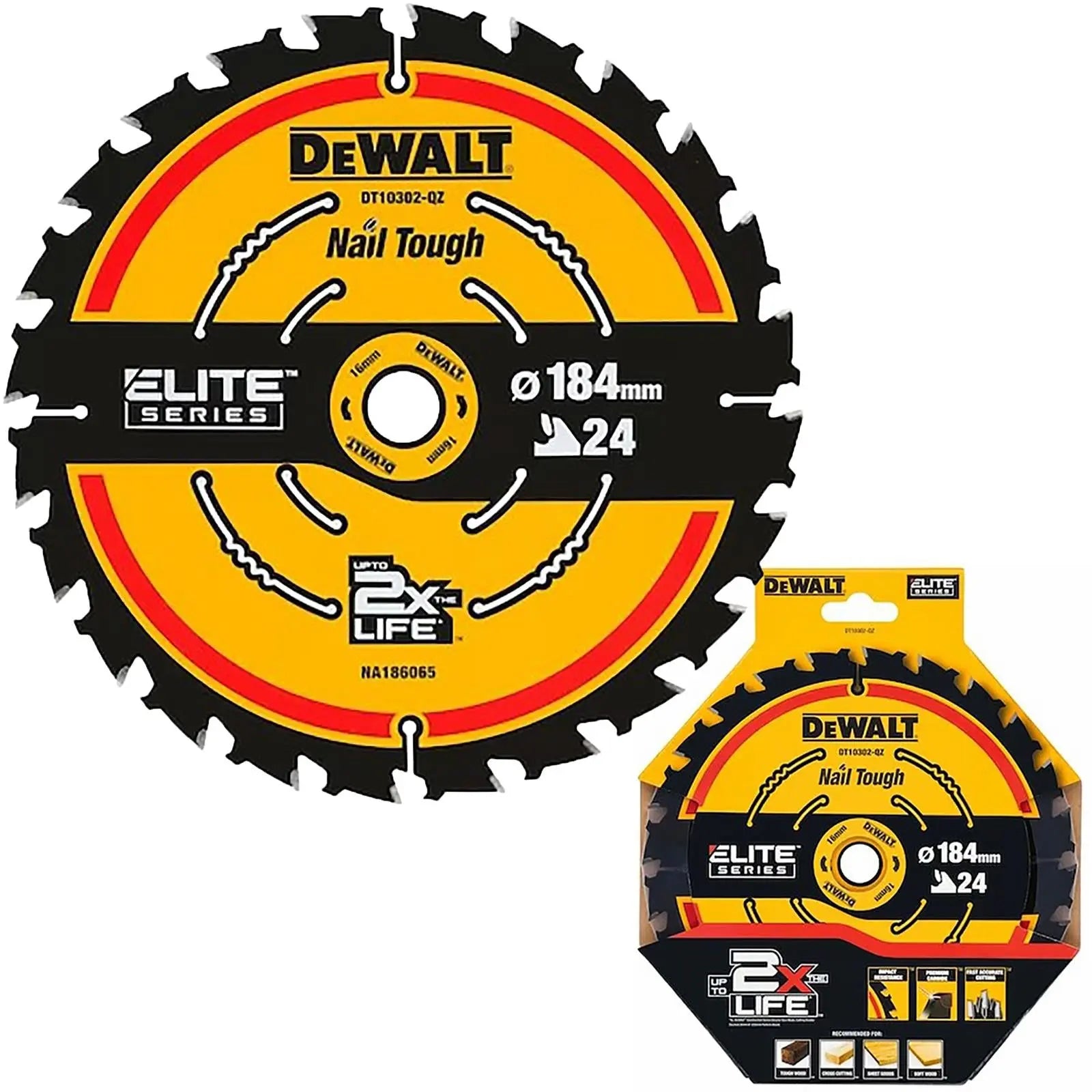 DeWalt Elite Circular Saw Blade 184mm x 16mm 24T Wood Cutting Framing DT10302  White Rose Tools