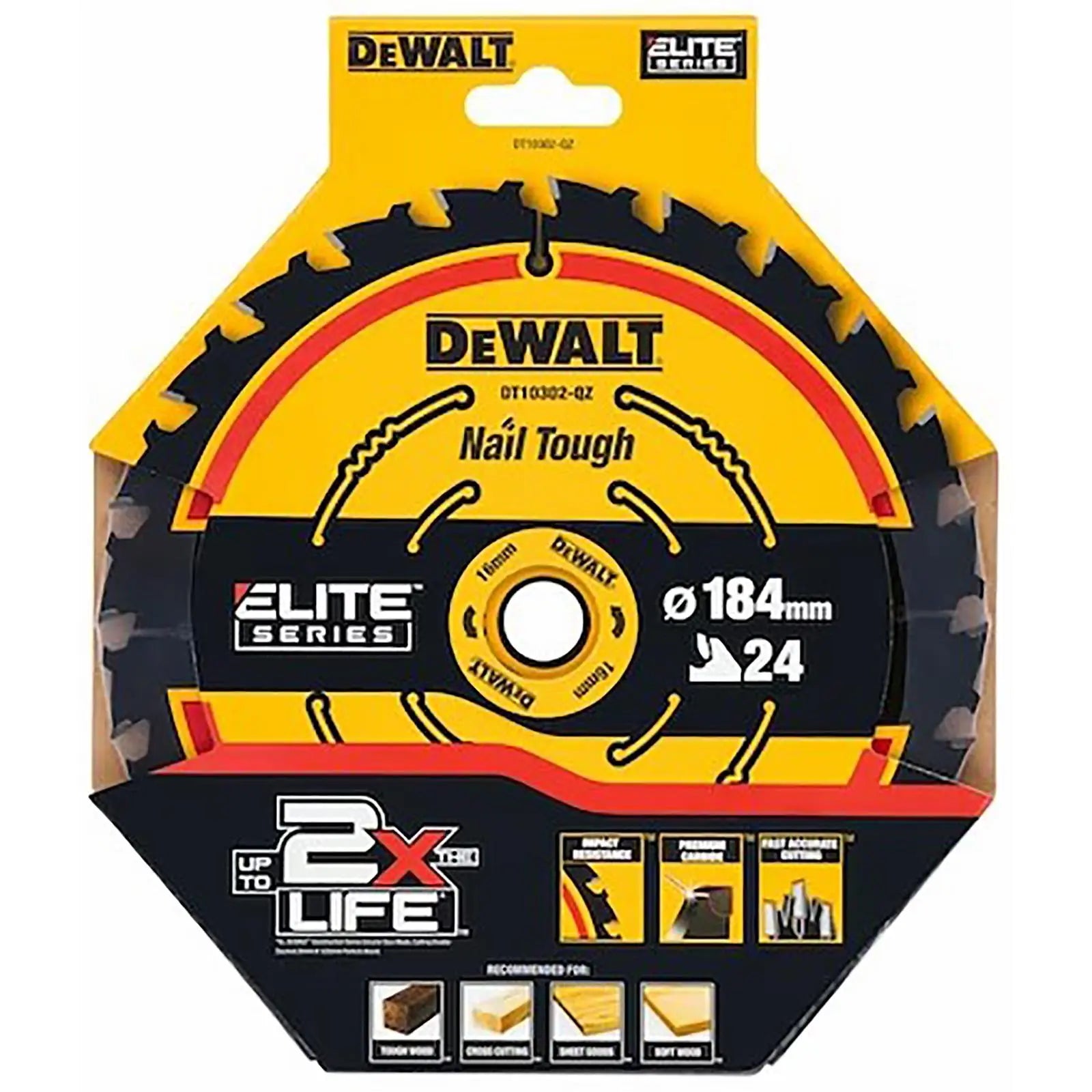 DeWalt Elite Circular Saw Blade 184mm x 16mm 24T Wood Cutting Framing DT10302  White Rose Tools