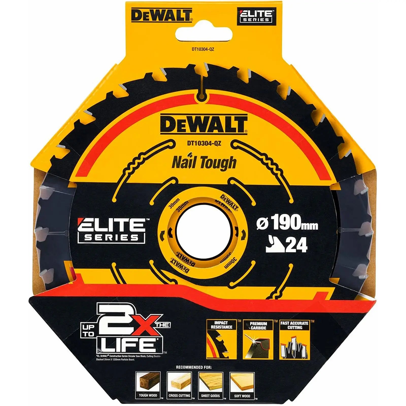 DeWalt Elite Circular Saw Blade 190mm x 30mm 24T Wood Cutting Framing DT10304  White Rose Tools