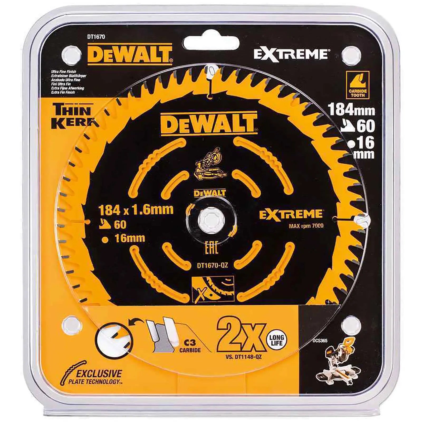 DeWalt Extreme Circular Saw Blade 184mm x 16mm 60T Wood Cutting Framing DT1670  White Rose Tools