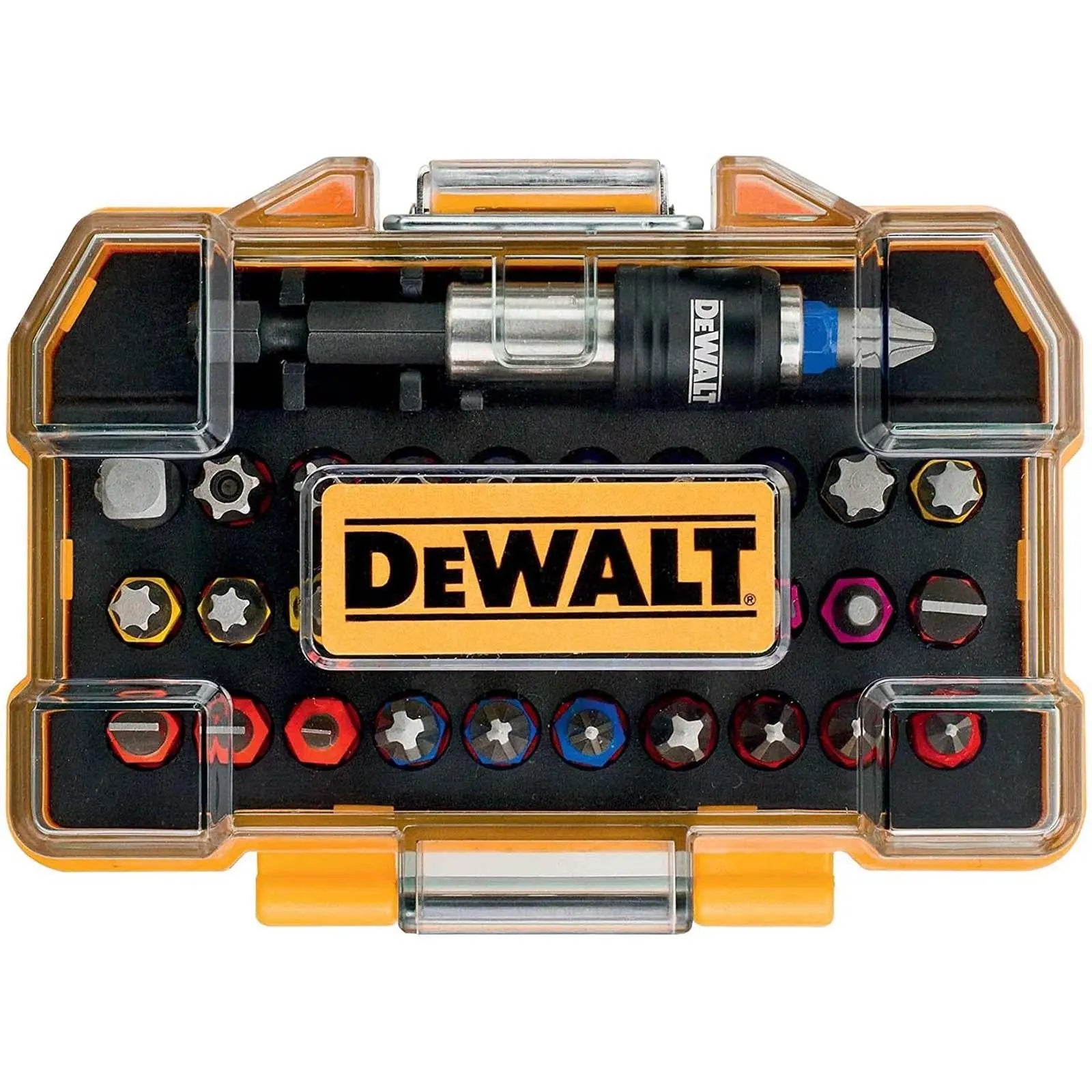 DeWalt Screwdriver Bit Set Colour Coded Magnetic Bit Holer Pozi Phillips Slotted Trx  White Rose Tools