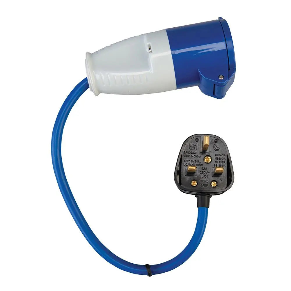 Defender 230V Fly Lead Converter 13A Plug to 16A Socket Caravan Generator - White Rose Tools