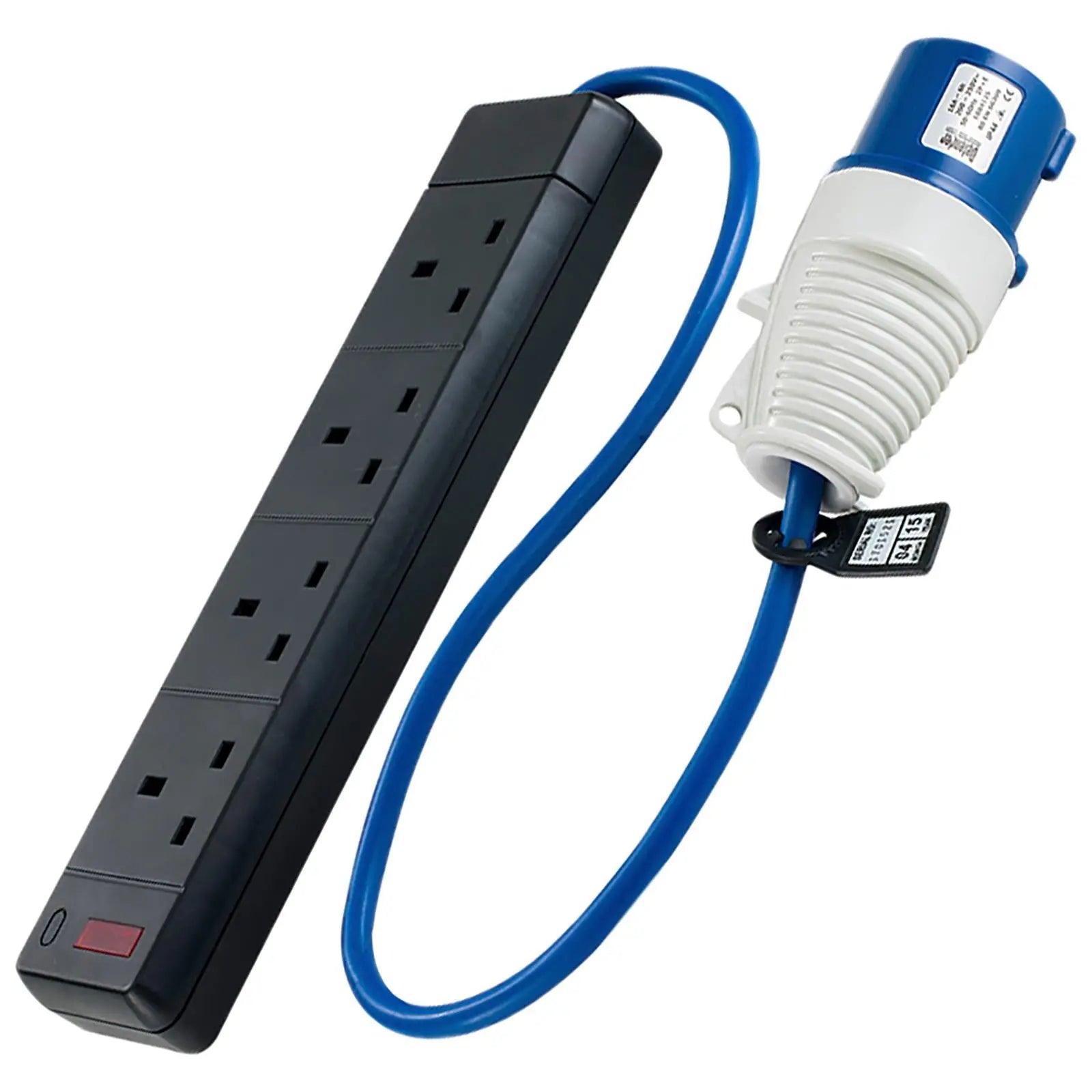 Defender 230V Fly Lead Converter 16A Plug to 4 Gang 13A Socket Caravan Generator 