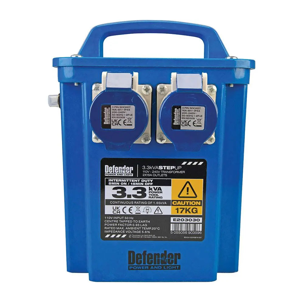 Defender 3.3kVA Step Up Transformer 16A 230V E203030  White Rose Tools