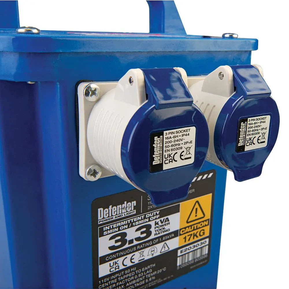 Defender 3.3kVA Step Up Transformer 16A 230V E203030  White Rose Tools