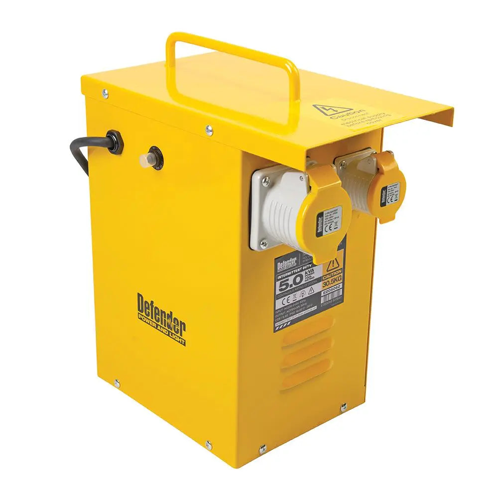 Defender 5kVA Metal Heater Transformer 16A / 32A 110V E205062  White Rose Tools